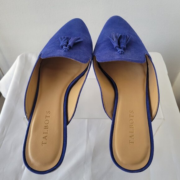 Talbots Blue Suede Leather Tassel Pointed Toe Mules (Size: 9½M) - Picture 13 of 13